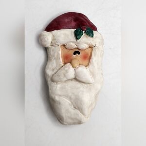 Vintage Santa Claus Face Brooch Pin 2.5" Christmas Holiday